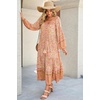 image:imageRVivimos Boho Maxi Dresses for Women 2026 Floral Print Long Sleeve Casual Button Up Loose Flowy Beach Long DressesApricot