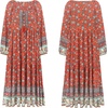 image:imageRVivimos Boho Maxi Dresses for Women 2026 Floral Print Long Sleeve Casual Button Up Loose Flowy Beach Long DressesAurora Red