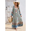 image:imageRVivimos Boho Maxi Dresses for Women 2026 Floral Print Long Sleeve Casual Button Up Loose Flowy Beach Long DressesBeige Green