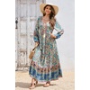 image:imageRVivimos Boho Maxi Dresses for Women 2026 Floral Print Long Sleeve Casual Button Up Loose Flowy Beach Long DressesBeige Green