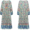image:imageRVivimos Boho Maxi Dresses for Women 2026 Floral Print Long Sleeve Casual Button Up Loose Flowy Beach Long DressesBeige Green