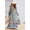 image:imageRVivimos Boho Maxi Dresses for Women 2026 Floral Print Long Sleeve Casual Button Up Loose Flowy Beach Long DressesBeige Green