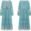 image:imageRVivimos Boho Maxi Dresses for Women 2026 Floral Print Long Sleeve Casual Button Up Loose Flowy Beach Long DressesTeal