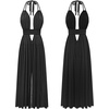 image:imageRVivimos Boho Maxi Dresses for Women 2026 Summer Sleeveless Halter Elastic Waist Sexy Backless Front Slit Flowy Long DressesBlack