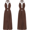 image:imageRVivimos Boho Maxi Dresses for Women 2026 Summer Sleeveless Halter Elastic Waist Sexy Backless Front Slit Flowy Long DressesBrown