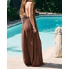 image:imageRVivimos Boho Maxi Dresses for Women 2026 Summer Sleeveless Halter Elastic Waist Sexy Backless Front Slit Flowy Long DressesBrown