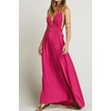 image:imageRVivimos Boho Maxi Dresses for Women 2026 Summer Sleeveless Halter Elastic Waist Sexy Backless Front Slit Flowy Long DressesFuchsia