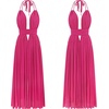 image:imageRVivimos Boho Maxi Dresses for Women 2026 Summer Sleeveless Halter Elastic Waist Sexy Backless Front Slit Flowy Long DressesFuchsia