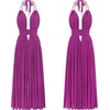 image:imageRVivimos Boho Maxi Dresses for Women 2026 Summer Sleeveless Halter Elastic Waist Sexy Backless Front Slit Flowy Long DressesPlum
