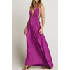 image:imageRVivimos Boho Maxi Dresses for Women 2026 Summer Sleeveless Halter Elastic Waist Sexy Backless Front Slit Flowy Long DressesPlum