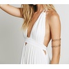 image:imageRVivimos Boho Maxi Dresses for Women 2026 Summer Sleeveless Halter Elastic Waist Sexy Backless Front Slit Flowy Long DressesWhite