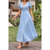 image:imageRVivimos Casual Maxi Summer Dresses for Women Puff Sleeve V Neck Lace Splicing Tie Back Flowy Backless Long DressBlue