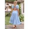 image:imageRVivimos Casual Maxi Summer Dresses for Women Puff Sleeve V Neck Lace Splicing Tie Back Flowy Backless Long DressBlue