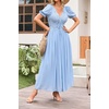 image:imageRVivimos Casual Maxi Summer Dresses for Women Puff Sleeve V Neck Lace Splicing Tie Back Flowy Backless Long DressBlue
