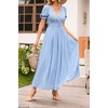 image:imageRVivimos Casual Maxi Summer Dresses for Women Puff Sleeve V Neck Lace Splicing Tie Back Flowy Backless Long DressBlue