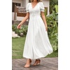 image:imageRVivimos Casual Maxi Summer Dresses for Women Puff Sleeve V Neck Lace Splicing Tie Back Flowy Backless Long DressWhite