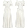 image:imageRVivimos Casual Maxi Summer Dresses for Women Puff Sleeve V Neck Lace Splicing Tie Back Flowy Backless Long DressWhite