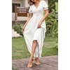 image:imageRVivimos Casual Maxi Summer Dresses for Women Puff Sleeve V Neck Lace Splicing Tie Back Flowy Backless Long DressWhite