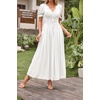 image:imageRVivimos Casual Maxi Summer Dresses for Women Puff Sleeve V Neck Lace Splicing Tie Back Flowy Backless Long DressWhite
