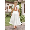 image:imageRVivimos Casual Maxi Summer Dresses for Women Puff Sleeve V Neck Lace Splicing Tie Back Flowy Backless Long DressWhite