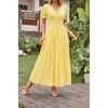 image:imageRVivimos Casual Maxi Summer Dresses for Women Puff Sleeve V Neck Lace Splicing Tie Back Flowy Backless Long DressYellow
