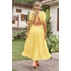 image:imageRVivimos Casual Maxi Summer Dresses for Women Puff Sleeve V Neck Lace Splicing Tie Back Flowy Backless Long DressYellow