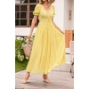 image:imageRVivimos Casual Maxi Summer Dresses for Women Puff Sleeve V Neck Lace Splicing Tie Back Flowy Backless Long DressYellow