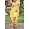 image:imageRVivimos Casual Maxi Summer Dresses for Women Puff Sleeve V Neck Lace Splicing Tie Back Flowy Backless Long DressYellow