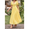 image:imageRVivimos Casual Maxi Summer Dresses for Women Puff Sleeve V Neck Lace Splicing Tie Back Flowy Backless Long DressYellow