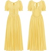 image:imageRVivimos Casual Maxi Summer Dresses for Women Puff Sleeve V Neck Lace Splicing Tie Back Flowy Backless Long DressYellow