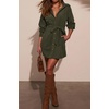 image:imageRVivimos Corduroy Cotton Mini Dress Fall Winter 2026 Casual Long Sleeve Button Down Belted Shirt Dress with PocketsArmy Green