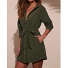 image:imageRVivimos Corduroy Cotton Mini Dress Fall Winter 2026 Casual Long Sleeve Button Down Belted Shirt Dress with PocketsArmy Green