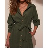 image:imageRVivimos Corduroy Cotton Mini Dress Fall Winter 2026 Casual Long Sleeve Button Down Belted Shirt Dress with PocketsArmy Green