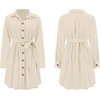 image:imageRVivimos Corduroy Cotton Mini Dress Fall Winter 2026 Casual Long Sleeve Button Down Belted Shirt Dress with PocketsBeige
