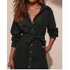 image:imageRVivimos Corduroy Cotton Mini Dress Fall Winter 2026 Casual Long Sleeve Button Down Belted Shirt Dress with PocketsBlack