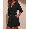 image:imageRVivimos Corduroy Cotton Mini Dress Fall Winter 2026 Casual Long Sleeve Button Down Belted Shirt Dress with PocketsBlack