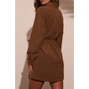 image:imageRVivimos Corduroy Cotton Mini Dress Fall Winter 2026 Casual Long Sleeve Button Down Belted Shirt Dress with PocketsBrown