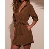 image:imageRVivimos Corduroy Cotton Mini Dress Fall Winter 2026 Casual Long Sleeve Button Down Belted Shirt Dress with PocketsBrown