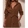 image:imageRVivimos Corduroy Cotton Mini Dress Fall Winter 2026 Casual Long Sleeve Button Down Belted Shirt Dress with PocketsBrown