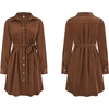 image:imageRVivimos Corduroy Cotton Mini Dress Fall Winter 2026 Casual Long Sleeve Button Down Belted Shirt Dress with PocketsBrown