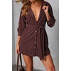 image:imageRVivimos Corduroy Cotton Mini Dress Fall Winter 2026 Casual Long Sleeve Button Down Belted Shirt Dress with PocketsMaroon