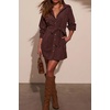 image:imageRVivimos Corduroy Cotton Mini Dress Fall Winter 2026 Casual Long Sleeve Button Down Belted Shirt Dress with PocketsMaroon
