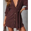 image:imageRVivimos Corduroy Cotton Mini Dress Fall Winter 2026 Casual Long Sleeve Button Down Belted Shirt Dress with PocketsMaroon