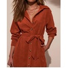 image:imageRVivimos Corduroy Cotton Mini Dress Fall Winter 2026 Casual Long Sleeve Button Down Belted Shirt Dress with PocketsRust Brown