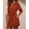 image:imageRVivimos Corduroy Cotton Mini Dress Fall Winter 2026 Casual Long Sleeve Button Down Belted Shirt Dress with PocketsRust Brown