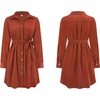 image:imageRVivimos Corduroy Cotton Mini Dress Fall Winter 2026 Casual Long Sleeve Button Down Belted Shirt Dress with PocketsRust Brown