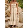 image:imageRVivimos Cotton Casual Summer Dresses for Women 2026 Spaghetti Strap Backless Boho Flowy Midi Dress with PocketsBeige