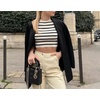 image:imageRVivimos Crop Tops for Women Spring Summer Short Sleeve Crew Neck RibKnit Stretchy Striped TShirts BlousesWhiteblack