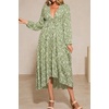 image:imageRVivimos Fall Floral Dress for Women 2026 Boho Long Sleeve V Neck Drawstring Tie Loose Tiered Flowy Midi Dress with PocketsGreen
