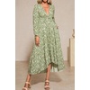 image:imageRVivimos Fall Floral Dress for Women 2026 Boho Long Sleeve V Neck Drawstring Tie Loose Tiered Flowy Midi Dress with PocketsGreen